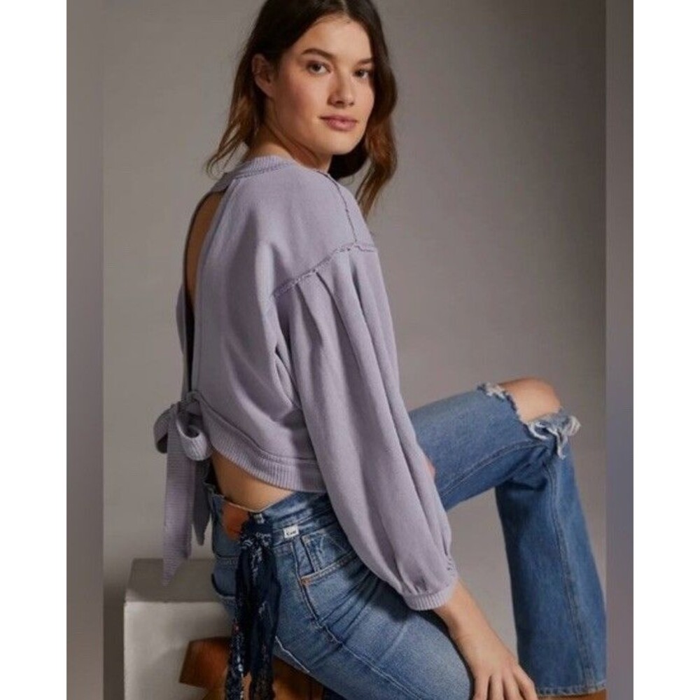 Pilcro S Open Tie Back Sweatshirt Purple Lavender Pullover Crop Oversized